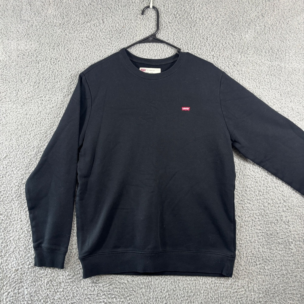 Levis Mens Black‎ Crewneck Sweatshirt Red Batwing Logo Fleece Pullover Size L